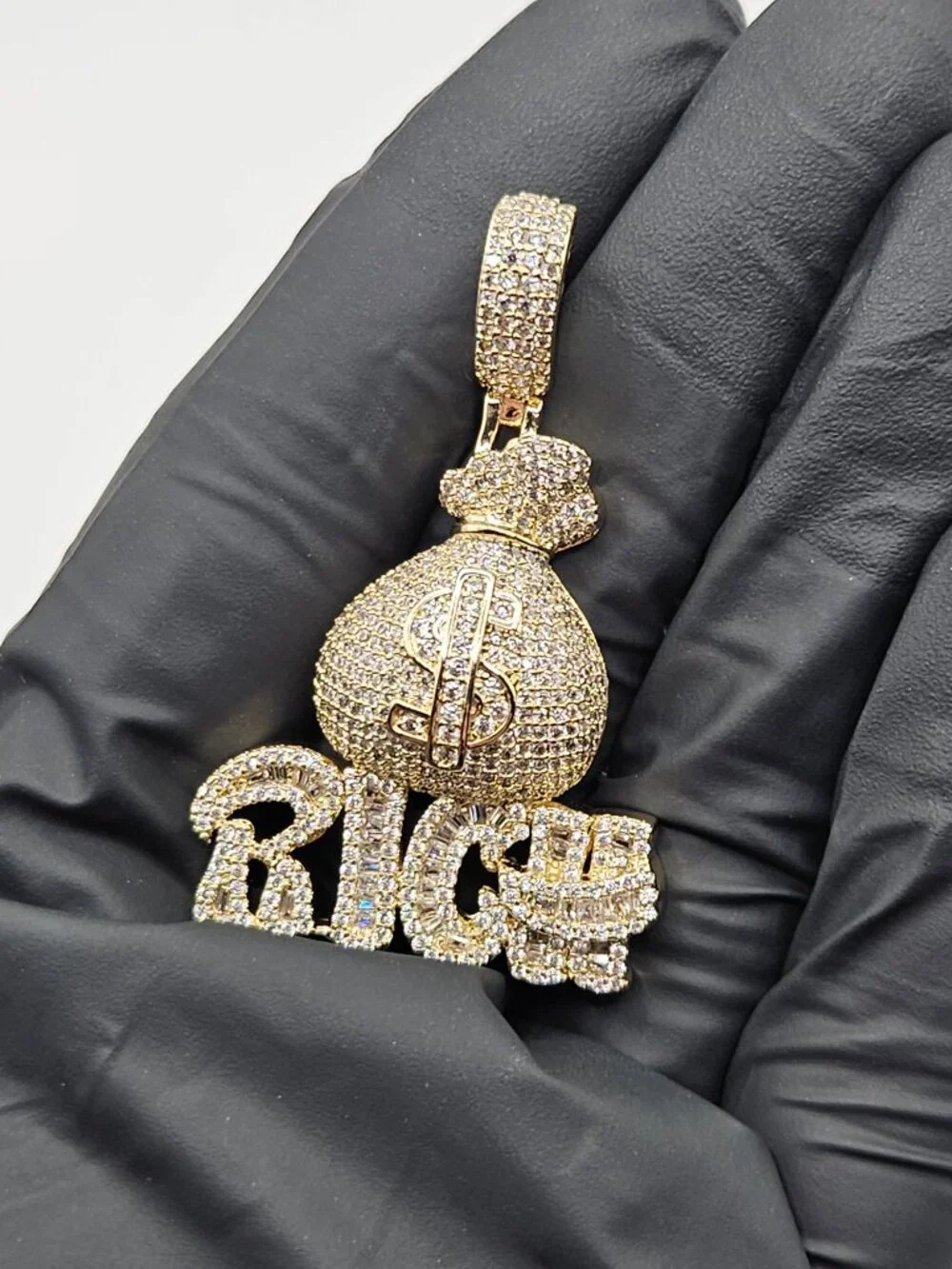 Iced Out Gold Filled 5A CZ Money Bag RICH Pendant 9mm Bail